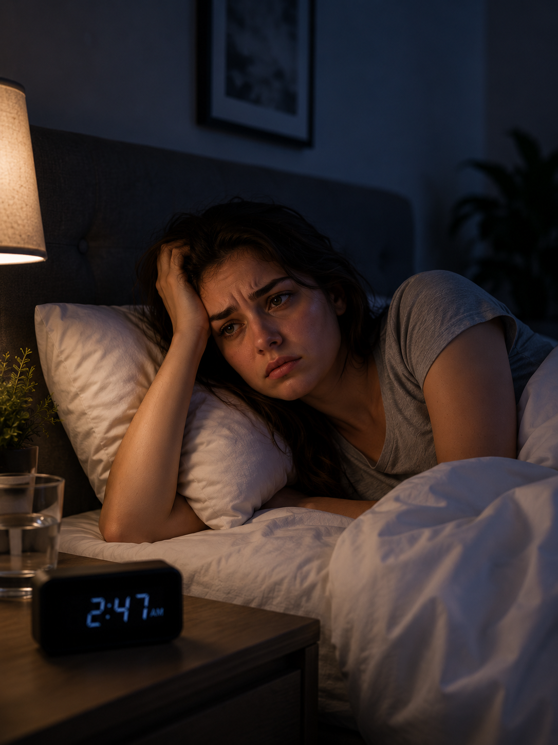 Woman awake at 2:47 AM unable to fall back asleep